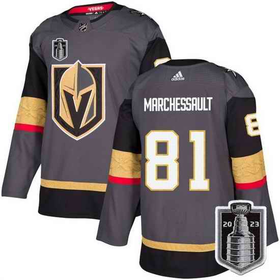 Men Vegas Golden Knights 81 Jonathan Marchessault Gray 2023 Stanley Cup Final Stitched Jersey